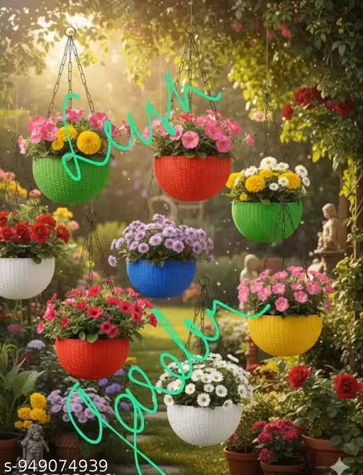 Pack of 8Hanging gamla Plastic gamla hanging Balcony gamla Ghar sajawat planter Garden decor pot Latkan flower pot Hanging tub planter Fancy gamla Home decoration pot Hanging basket for plants