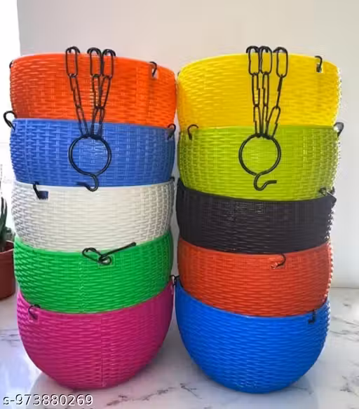Pack of 10 urobalcony wala pot, hanging gamla, plastic gamla, railing pot, garden decoration pot, ghar ke paudhe wala pot, balcony hanging planter, green gamla, terrace garden pot, stylish gamla, hook wala pot, grill hanging pot, home decor planter, nurse