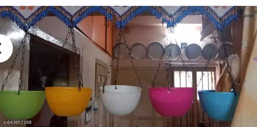 Pack of 5 woven look hanging basket plant containers