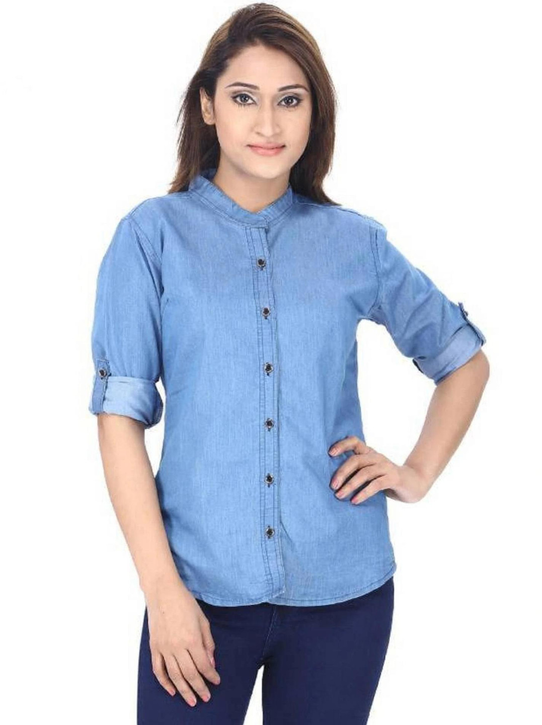FUNDAY FASHION Women Regular Fit Solid Mandarin Collar Casual Shirt