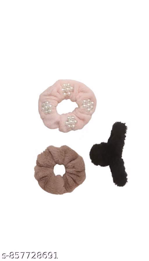 Combo of best Quality Floral Lace Scrunchies & Clature (1- Beat scrunchie, 1-fabric scrunchie, 1-Fiber Clature) for Women & Girls, best for daily use, marriage, Party, Festival. महिलाओं और लड़कियों के लिए बेहतरीन क्वालिटी वाले हेयर एक्सेसरीज का कॉम्बो। यह