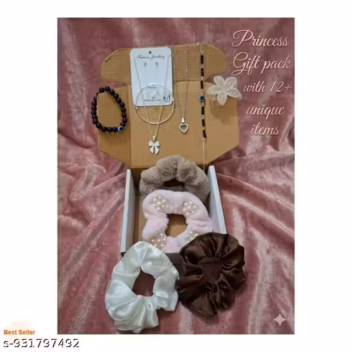 Urban Petals Premium Fashion Jewelry & Hair Accessories Combo Set for Women & Girls - Silver Plated Pendent chain, Bracelet, Ring, Hair Scrunchies, Anklet & Hair Clip Gift Pack