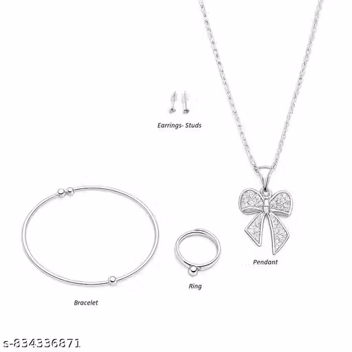Unique Jewellery Set (Pendent, Ring, Studs & Bracelet) Korean style for Women & Girls for marriage, Party. महिलाओं और लड़कियों के लिए शादी और पार्टी के लिए कोरियाई स्टाइल यूनिक ज्वेलरी सेट (4 का कॉम्बो) (पेंडेंट, अंगूठी, स्टड्स और ब्रेसलेट)।