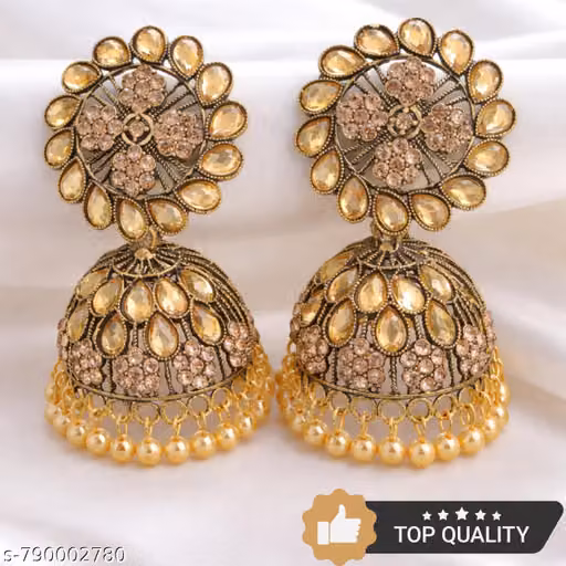 Traditional Jhumka Earrings for Women | Antique Gold Kundan Jhumki with Pearl Drops | शादी और त्योहार के लिए झुमके | Ethnic Indian Jewelry