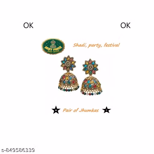 Traditional Classic Jhumka Earrings for Women | Antique Gold Multi colour Kundan Jhumki with Pearl Drops | शादी और त्योहार के लिए झुमके | Ethnic Indian Jewelry