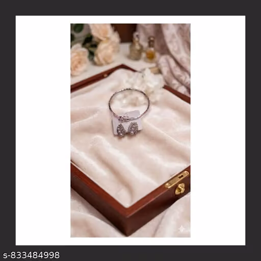 Combo of Earrings Studs & Bracelet, Silver-Plated Bangle & Earrings for Women & Girls for Daily use, Marriage & Party. (1 Pair Earrings & 1-Bracelet) इयररिंग्स स्टड्स और ब्रेसलेट का कॉम्बो, ऑफिस, कॉलेज या घर शादी और पार्टी के लिए सिल्वर-प्लेटेड चूड़ी (बैं
