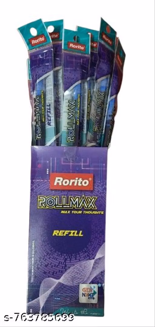 FIRST CLICK Rorito Rollmax Hi-Tech Roller Blue Writing 10 Refills | Fluid Ink System | Smooth Writing | Precision Roller Tip | 360° Writing | Stylish Design | Waterproof Blue Ink 10 Reffills
