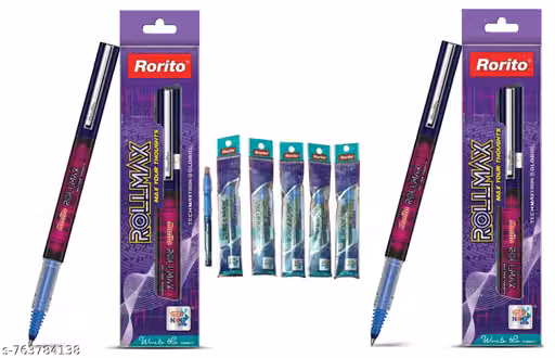 FIRST CLICK Rollmax Hi-Tech Roller Blue Writing 5 Pen & 5 Blue Reffills | Fluid Ink System | Smooth Writing | Precision Roller Tip | 360° Writing | Stylish Design | 5 Assorted Body Color in the Pack