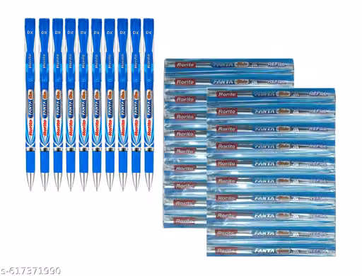 Rorito Fantaglide DX Blue Pen – Pack of 10 Pens + 20 Blue Refills | Smooth & Fine Writing Ball Pen | Stylish Design, Metal Tip, Waterproof Ink, Comfortable Grip
