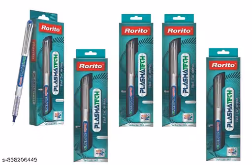 Rorito New PlasmaTech Fluid Ink 5 Blue Gel Pens Plasma Tech Quick Dry Ink Smooth & Effortless Waterproof Writing Lightweight Grip Pen with Metal Clip Blue Ink for Students Office