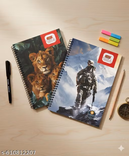 FIRST CLICK 6-in-1 Multi Subject Spiral Notebook, A4 Size 21 x 29.7 cm, 202 Pages, Pack of 2. The cover Print Design of Notebooks coming as per stock available.