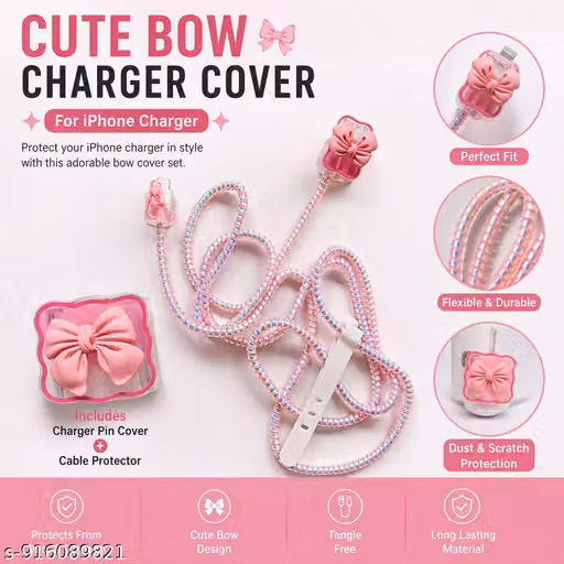 Charger Case Cover with Full Cable Protector – 3D Cute Pink Bowl Pattern – Compatible with 18W & 20W Apple iPhone Charger for iPhone 13, iPhone 14, iPhone 15, iPhone 16 – Cute Mobile Charger Protector with Cable Guard