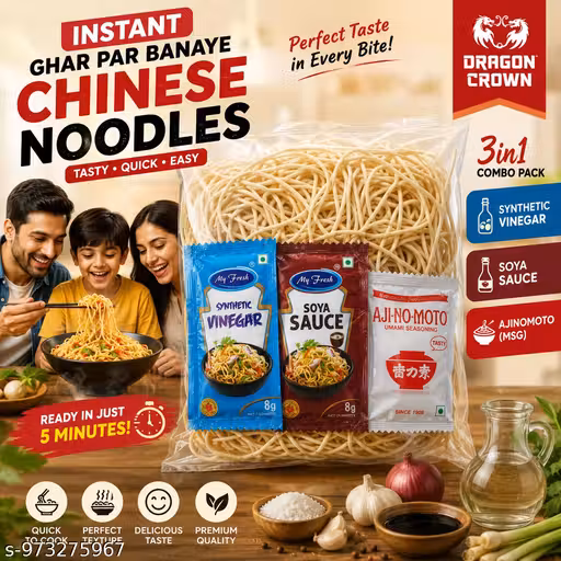 Instant Chinese Noodles Combo Pack | 3 in 1 (Noodles with Soya Sauce, Vinegar & Ajinomoto) | Tasty & Quick Meal