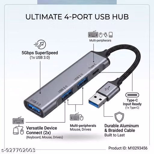 Slim Portable USB 3.0 Hub | Travel-Friendly Multiport USB Splitter