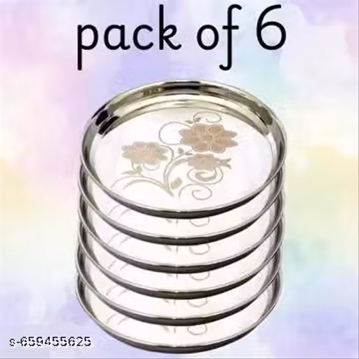 Stainless, Steel ,6pc Thali ,Plate,(12 inch) Kitchenware Set Ideal for Home, Restaurants and Family Use, Silver(pack of 6)