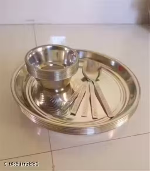 Steel ,Thali ,Dinner, Set || Heavy Quality Stainless Steel Plates & Bowls for Daily Use Use Dinner Set, Solid 9 Pcs Set 3 plate, 3 bowl, 3 spoon