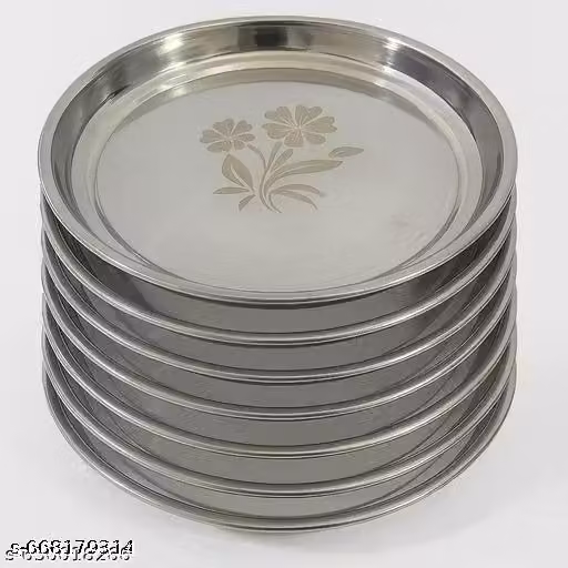 STAINLESS steel 6 thali KHUMCHA NEW PETURN assd346