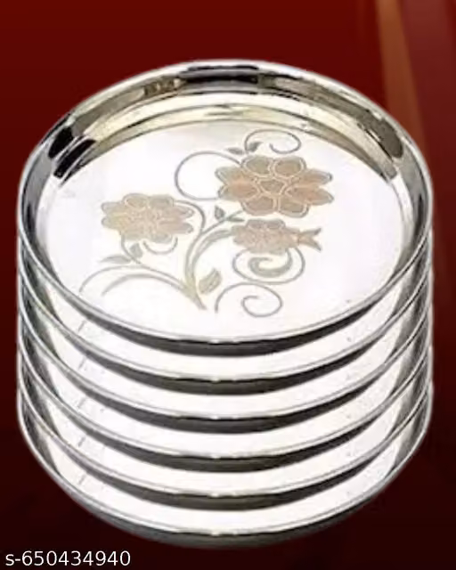 Stainless, Steel ,6pc Thali ,Plate,(11 inch) Kitchenware Set Ideal for Home, Restaurants and Family Use, Silver(pack of 6)