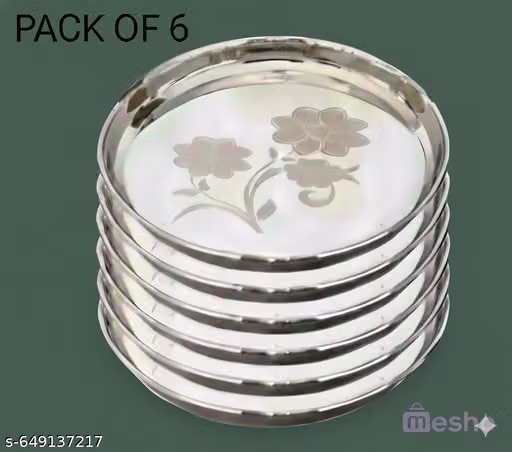 Stainless Steel Dinner Plate Steel Thali Set of 6 for Bhojan Lunch new ,
