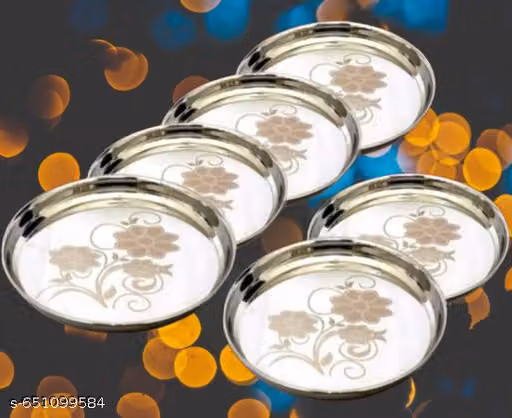 Stainless Steel Thali Set of 6 - Plate for Lunch/Dinner Light Weight Diameter (26 cm) Food Grade Quality Round Plates Mirror Finish
