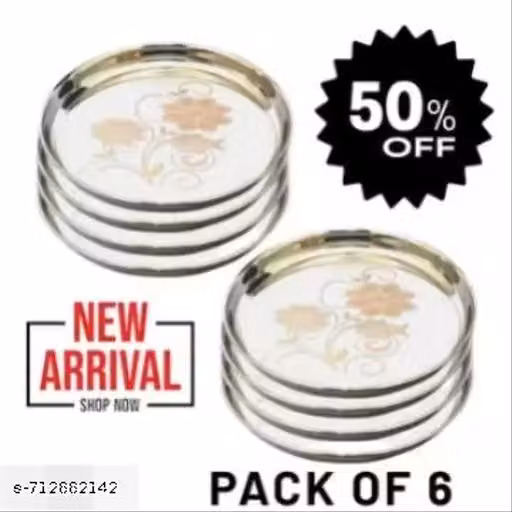 Stainless, Steel 6pc Thali, Plate,(12 inch) Kitchenware Set Ideal for Home, Restaurants and Family Use, Silver(pack of 6)