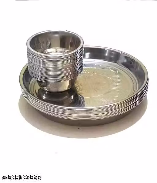 BEST BRANDS... 3 Bowls & 3 Plates,3 Spoon Stainless Steel | Serving Dessert Curry Soup Bowls Wati Vati Katori | Small Rice Side Dishes | Kitchen & Dining ,Solid, 200 milliliter AEK284