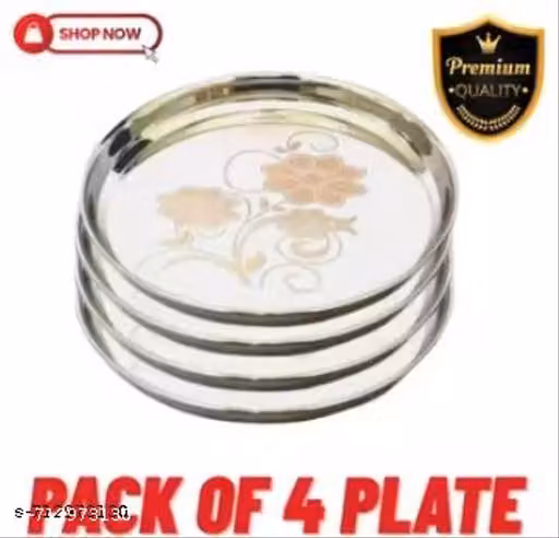 Stainless, Steel 4pc Thali, Plate,(11 inch) Kitchenware Set Ideal for Home, Restaurants and Family Use, Silver(pack of 4)