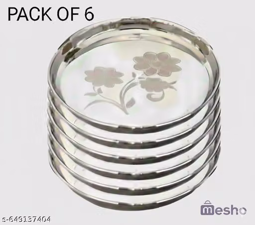 Stainless Steel Dinner Plate Steel Thali Set of 6 for Bhojan Lunch new ,