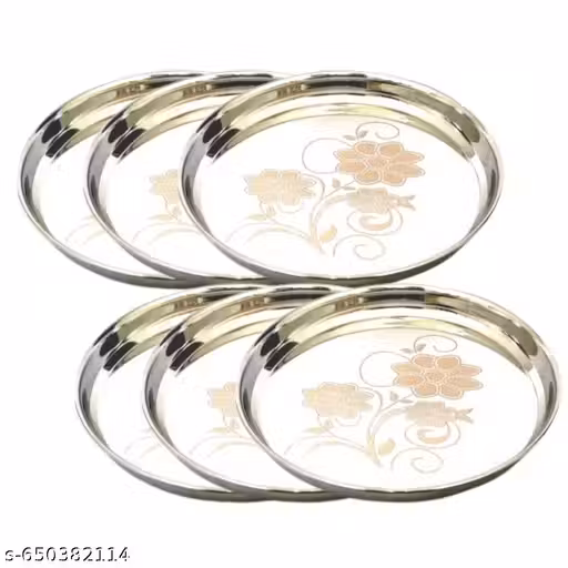 Stainless, Steel ,6pc Thali ,Plate,(11 inch) Kitchenware Set Ideal for Home, Restaurants and Family Use, Silver(pack of 6)