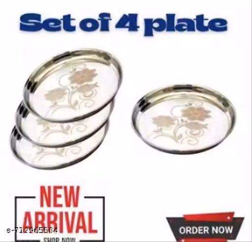 Stainless, Steel 4pc Thali, Plate,(11 inch) Kitchenware Set Ideal for Home, Restaurants and Family Use, Silver(pack of 4)