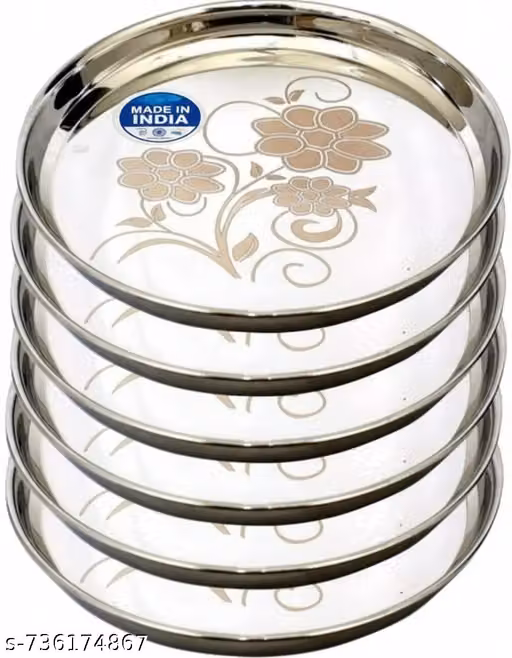 STAINLESS steel 6 thali 11 inch KHUMCHA NEW PETURN assd55653
