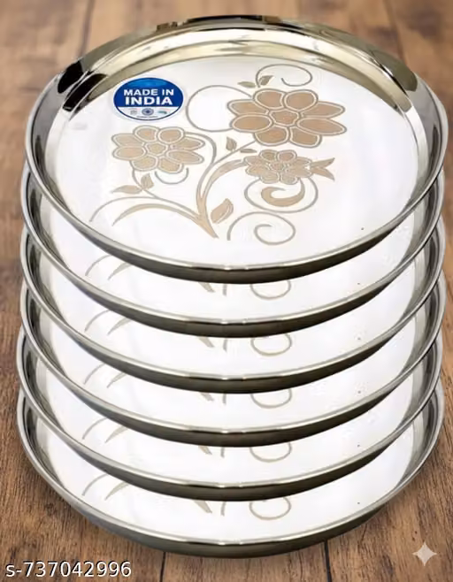 STAINLESS steel 6 thali 11 inch KHUMCHA NEW PETURN assd556477