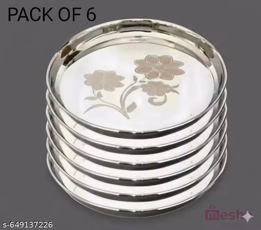  Stainless Steel Dinner Plate Steel Thali Set of 6 for Bhojan Lunch new ,