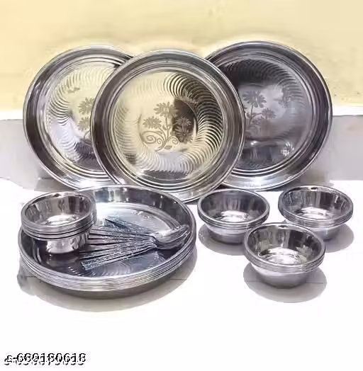BEST BRANDS... 3 Bowls & 3 Plates,3 Spoon Stainless Steel | Serving Dessert Curry Soup Bowls Wati Vati Katori | Small Rice Side Dishes | Kitchen & Dining ,Solid, 200 milliliter AEK290