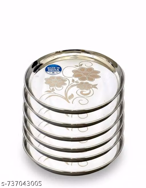 STAINLESS steel 6 thali 11 inch KHUMCHA NEW PETURN assd556476