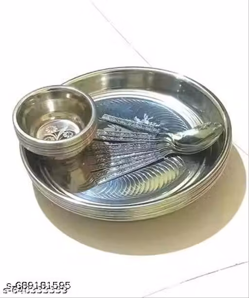 BEST BRANDS... 3 Bowls & 3 Plates,3 Spoon Stainless Steel | Serving Dessert Curry Soup Bowls Wati Vati Katori | Small Rice Side Dishes | Kitchen & Dining ,Solid, 200 milliliter AEK297