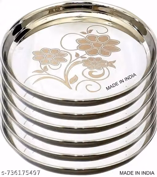 STAINLESS steel 6 thali 11 inch KHUMCHA NEW PETURN assd55655