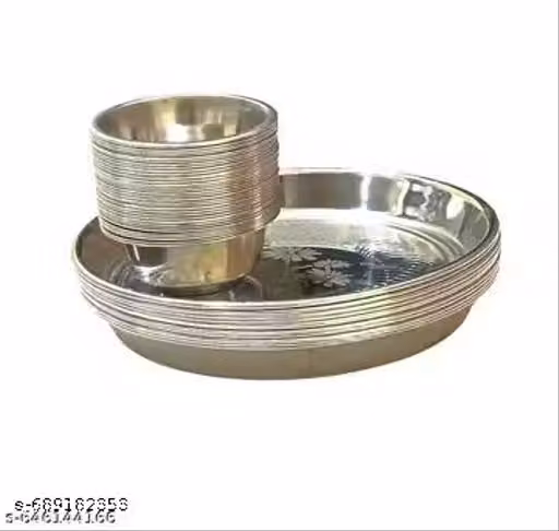 BEST BRANDS... 3 Bowls & 3 Plates,3 Spoon Stainless Steel | Serving Dessert Curry Soup Bowls Wati Vati Katori | Small Rice Side Dishes | Kitchen & Dining ,Solid, 200 milliliter AEK298