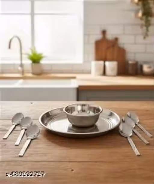Steel ,Thali ,Dinner, Set || Heavy Quality Stainless Steel Plates & Bowls for Daily Use Use Dinner Set, Solid 9 Pcs Set 3 plate, 3 bowl, 3 spoon