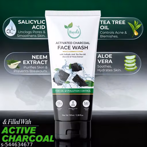 Bayela Activated Charcoal Face Wash – 100ml | With Salicylic Acid, Tea Tree Oil, Aloe Vera & Neem | Oil Control & Pollution Defense Pack Of 1