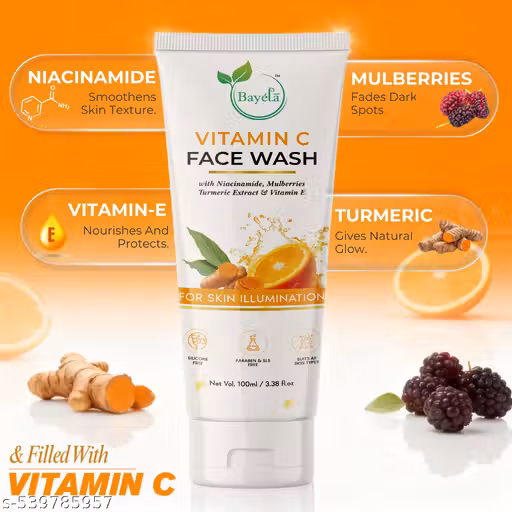 Bayela Vitamin C Face Wash – 100ml | With Niacinamide, Mulberry, Turmeric & Vitamin E | Skin Brightening & Illumination | Silicone, Paraben & SLS-Free