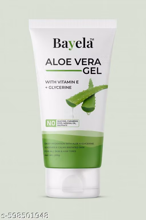 Bayela Aloe Vera Gel with Vitamin E & Glycerine | Natural Skin & Hair Moisturizer | Hydrating & Soothing Gel for Acne, Sunburn & Irritated Skin | 200g