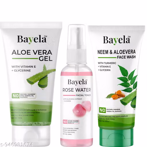 Herbal Skincare Combo Pack | Aloe Vera Gel, Rose Water Toner & Neem Face Wash