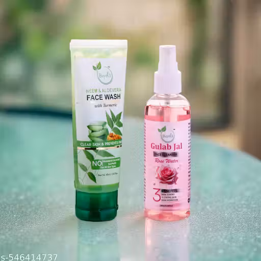 Bayela Neem & Aloe Vera Face Wash (60ml) + Gulab Jal Rose Water (100ml) | Anti-Pimple & Natural Skin Toning Combo | No Parabens or Sulphates