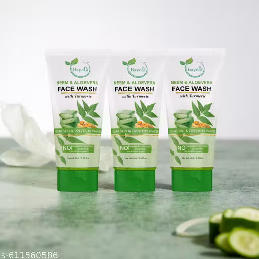 Neem & Aloe Vera Herbal Face Wash with Turmeric – Anti-Pimple, Oil Control Cleanser for All Skin Types (Pack of 3, 60ml Each)
