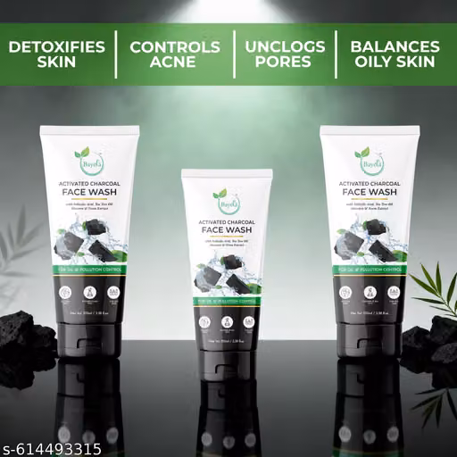 Bayela Activated Charcoal Face Wash Pack of 3 | Deep Detox Cleanser for Oil Control, Acne & Pollution | With Tea Tree Oil, Aloe Vera & Neem