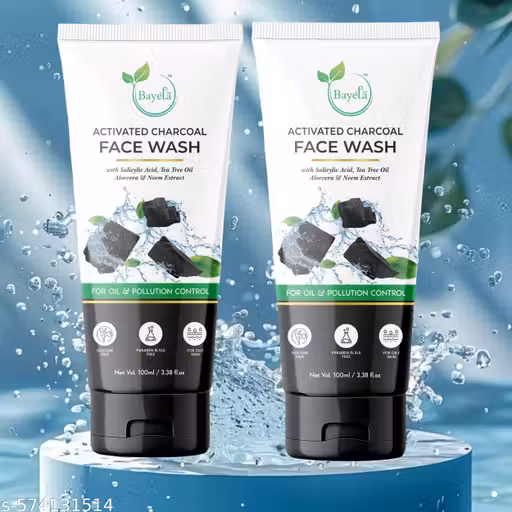 Bayela Activated Charcoal Face Wash for Oily Skin – Deep Cleansing with Salicylic Acid, Tea Tree Oil, Aloe Vera & Neem | 100ml