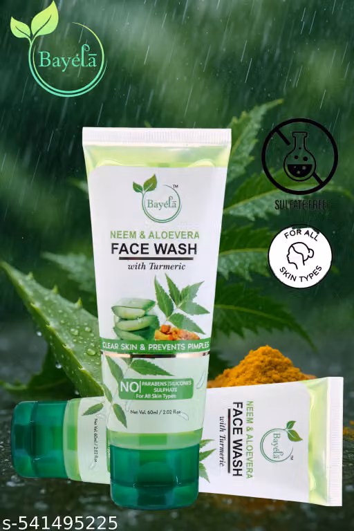 Bayela Neem & Aloe Vera Face Wash with Turmeric – Combo Pack of 2 (60 ml Each) | Anti-Pimple, Clear Skin Formula | No Parabens, Silicones or Sulphates | For All Skin Types