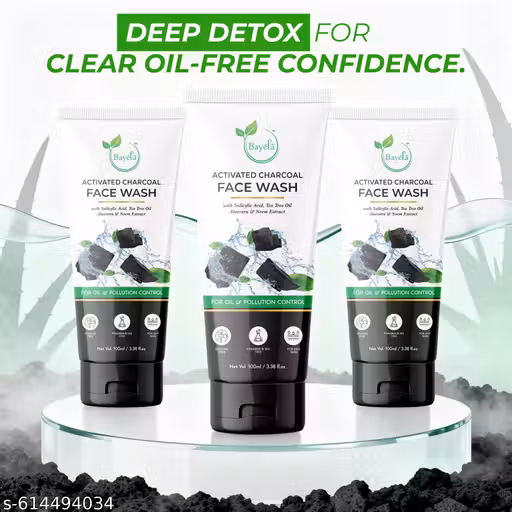 Bayela Charcoal Face Wash for Men & Women | Deep Cleansing, Acne Removal & Oil Control | Salicylic Acid & Tea Tree Formula – Pack of 3