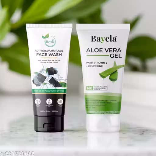 Bayela Activated Charcoal Face Wash 100ml with Aloe Vera Gel 200gm | Pimple Removal, Oil Control & Glowing Skin Combo